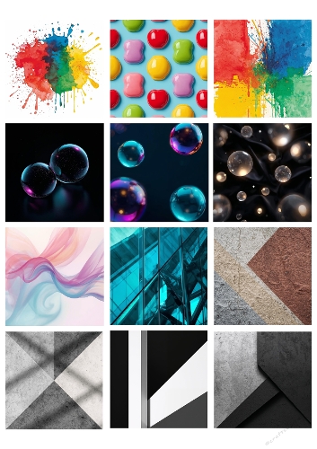 Vibrant Abstract Collage – Colorful Paint Splashes, Candy, Bubbles, Glass & Geometric Patterns