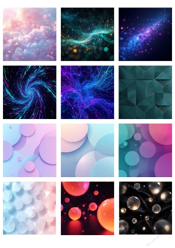 Surreal Abstract Digital Art Collage – 9 Vibrant Images with Swirling Colors & Geometric Patterns