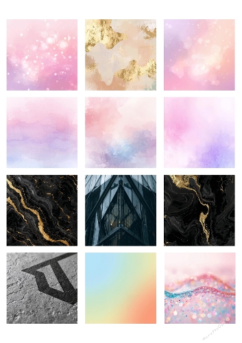 Abstract Watercolor Collage – 12 Vibrant Images with Pastels, Gold, Black Marble & Glitter