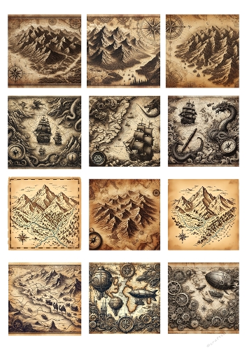 Old Pirate Treasure Map | Antique Adventure Map with Ship, Compass & Sea Monster | High-Detail 8K Illustration