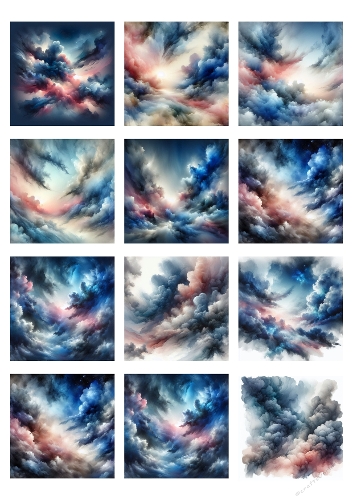 Watercolor Dramatic Sky | Stormy Celestial Clouds with Blue & Pink Swirls | Atmospheric 8K Concept Art