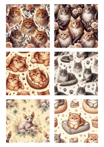 Watercolor Cat Seamless Pattern | CuteCore Feline Art in Studio Ghibli Style | Light Brown & White Illustration