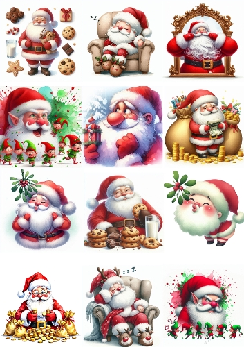 Watercolor Santa Claus Collection | 7 Deadly Sins Christmas Edition | Whimsical and Vibrant Illustrations
