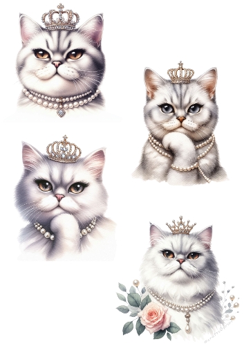 Royal Cats Watercolor Collection | Elegant Whimsical Feline Illustrations in Soft Pastel Colors