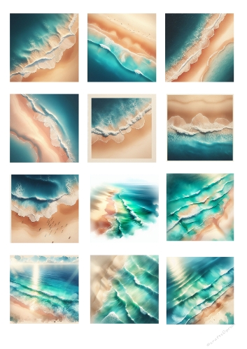 Watercolor Aerial Beach View | Turquoise Waters and Sandy Shore, Ethereal Dreamy Illustration