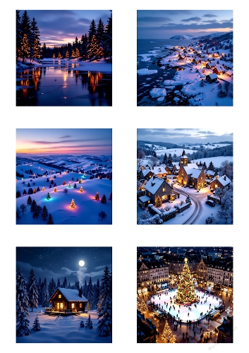 Winter Landscape Digital Photo Kit | Snowy Mountains, Village, Frozen Lake & Christmas Tree
