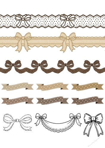 Vintage Ribbon and Lace Vector Patterns | Elegant Beige and Brown Designs with Bows
