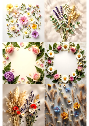 Pastel Floral Collage | Delicate Botanical Arrangements in Soft Light