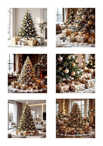 Elegant Christmas Tree with Presents | Golden and White Festive Interior Scene