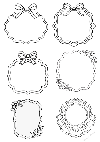 Set of Six Vintage Black and White Decorative Frames with Ribbons and Floral Accents