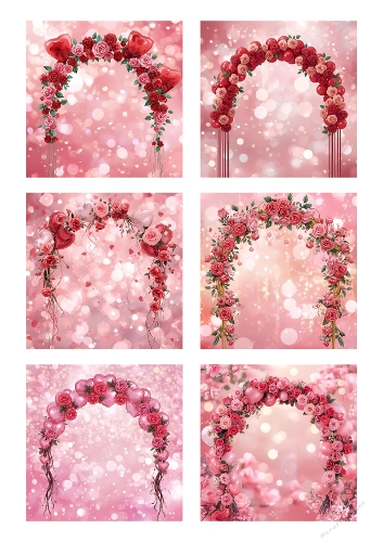 Romantic Wedding Arches with Red and Pink Flowers on Soft Bokeh Backgrounds