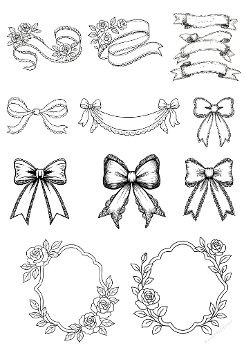 Vintage Ribbon Banners and Decorative Elements | Black and White Line Art