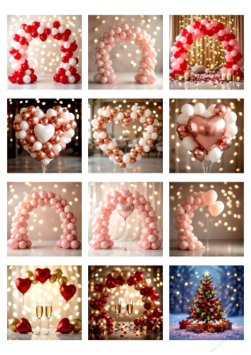 Heart-Shaped Balloon Arch with Romantic Lighting and Bokeh Background