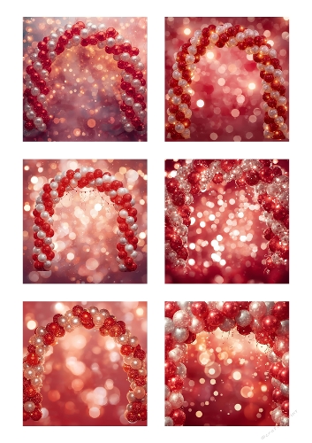 Red and White Balloon Arch Kit with Festive Bokeh Background