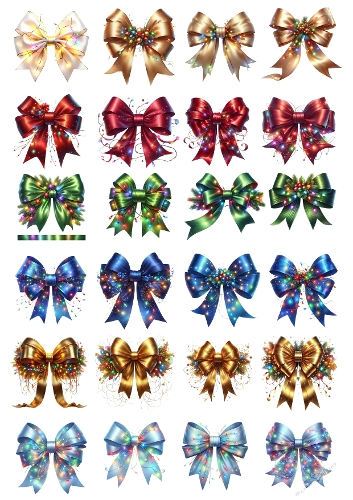 Christmas Ribbon Bows Collection | Watercolor, Hyperrealistic, Vibrant Colors