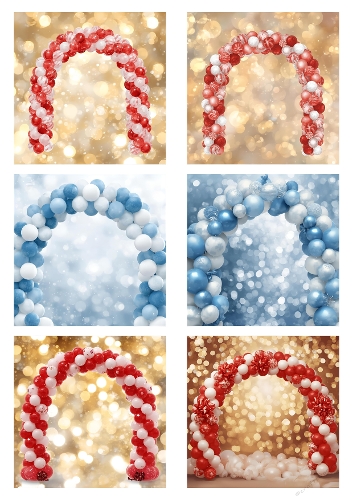 Balloon Arch Decorations Collection | Red & White, Blue & White with Glitter Background