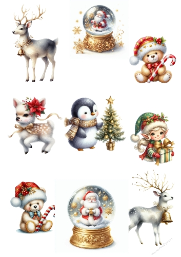 Watercolor Christmas Kit | Festive Illustrations with Deer, Teddy Bears, Penguins, and Snow Globes