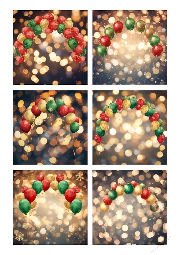 Watercolor Balloon Arch Kit | Red & Green Balloons with Bokeh Lights, Festive Illustration