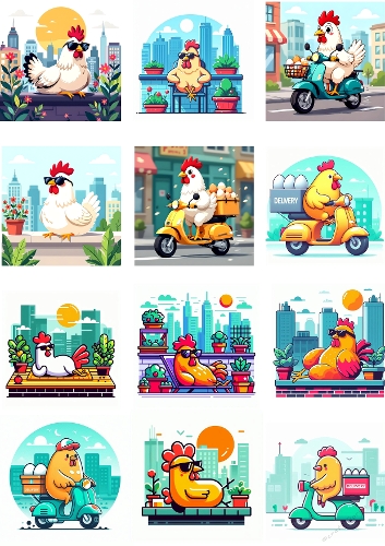 Cool Chicken in Sunglasses – Funny Cartoon Vector with City Background