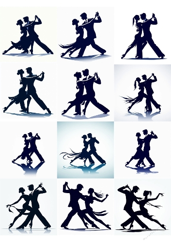 Tango Dance Silhouettes – Elegant Black and White Couple in Motion
