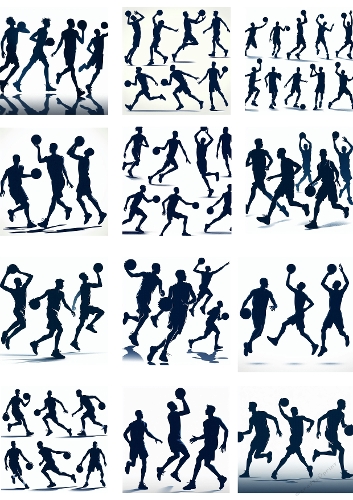 Basketball Player Silhouettes – Dynamic Sports Action in Black and White