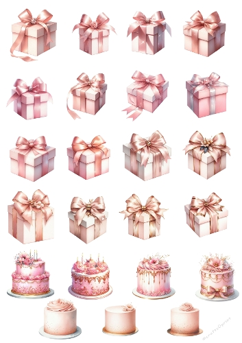 Watercolor Gift and Cake Collection – Elegant Pastel Celebration Set