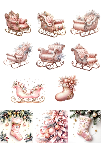 Pastel Pink Christmas Watercolor Kit – Sleighs and Christmas Socks Collection