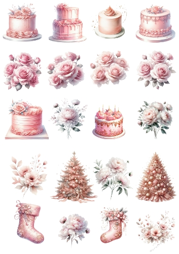 Pastel Pink Christmas Watercolor Kit – Cakes, Flowers, Trees & Boots