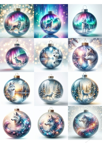 Christmas Wolf Ornaments – Winter Aurora Borealis Collection
