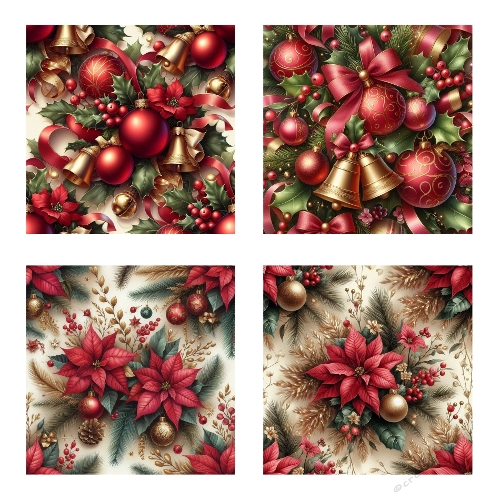 Christmas Ornaments Kit – Poinsettias, Holly, Ribbons & Bells