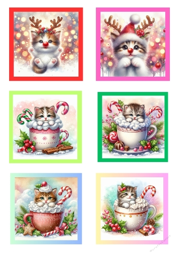 Christmas Cats in Festive Teacups – Adorable Holiday Kitten Collection for Cards, Crafts & Prints