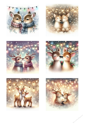 Cute Deer Couple in Love – Watercolor Kissing Deer with Fairy Lights for Cards & Crafts