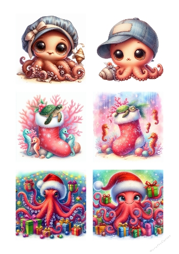 Cute Christmas Octopus – Adorable Watercolor Marine Animal with Gifts & Festive Decorations