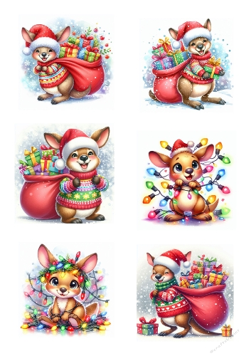 Festive Christmas Kangaroos – Adorable Watercolor Holiday Characters Collection