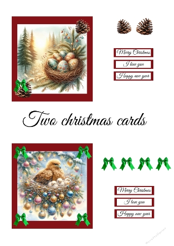 3D Christmas Bird Cards – Birds Nests with Eggs and Festive Forest Backgrounds