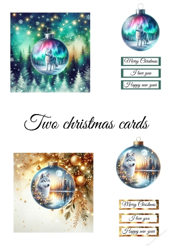 Watercolor 3D Christmas Wolf Cards – Glass Ball Forest & Mountain Scenes with Aurora
