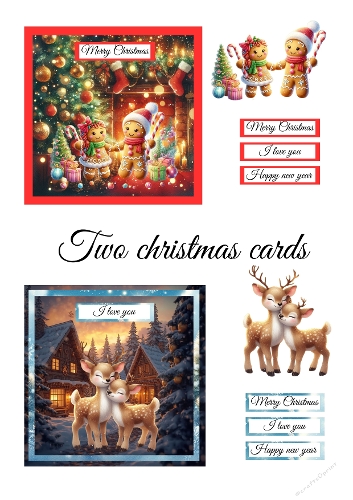 Cute Christmas Card – Cartoon Tree, Deer & Gingerbread Man with I Love You Message