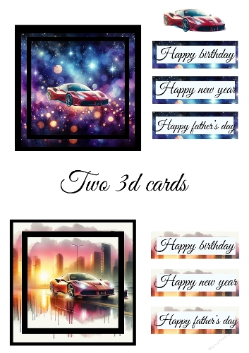3D Red Ferrari Cards – Happy Birthday, Happy New Year & Happy Fathers Day Designs