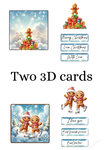 3D Cute Gingerbread Man Christmas Card – Snowy Winter Scene with Stacked Presents