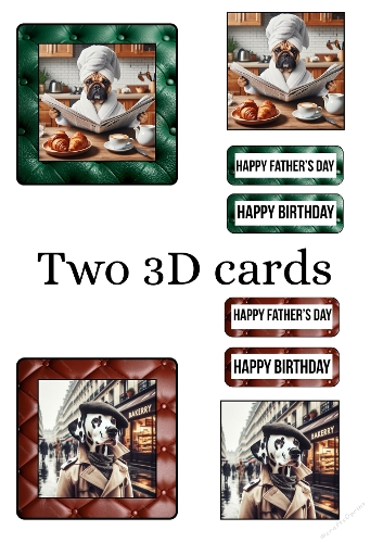 3D Dog Greeting Cards Set – Pug Chef & Dalmatian Detective – Perfect for Fathers Day or Birthday