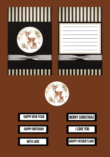 Elegant Black Deer Greeting Card with Ribbons and Striped Pattern – Perfect for Men and Nature Lovers