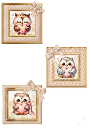 Whimsical Watercolor Owls in Pastel Frames with Bows
