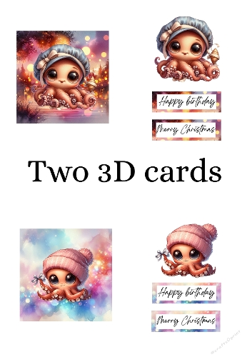 Cute 3D Octopus Character with Hat – Birthday and Christmas Card