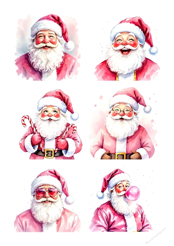 Playful Watercolor Santa Portraits – Six Unique Christmas Designs