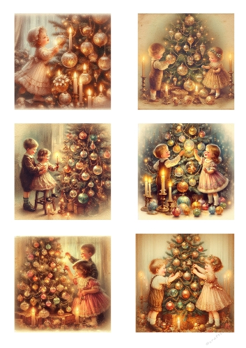 Vintage Christmas Magic – Victorian-Style Children Decorating Trees with Candles and Warm Holiday Glow