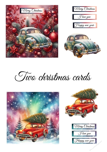 Whimsical Vintage Christmas Cars – Set of Two 3D Holiday Greeting Cards