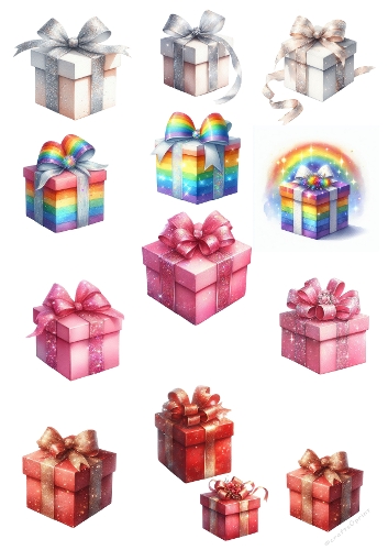 Watercolor Gift Boxes Collection – Colorful Presents with Bows on White Background