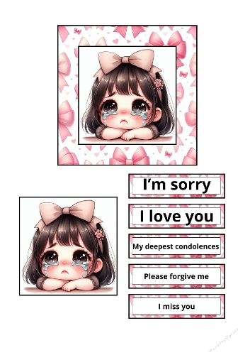 Easy 3D Decoupage Card – Sad Anime Girl with Pink Bow