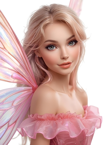 Dreamy Blonde Fairy Portrait with Iridescent Pink Wings