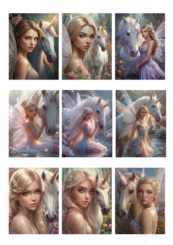 Fantasy Unicorn and Fairy Collage – Magical 3D Cardmaking Topper Sheet